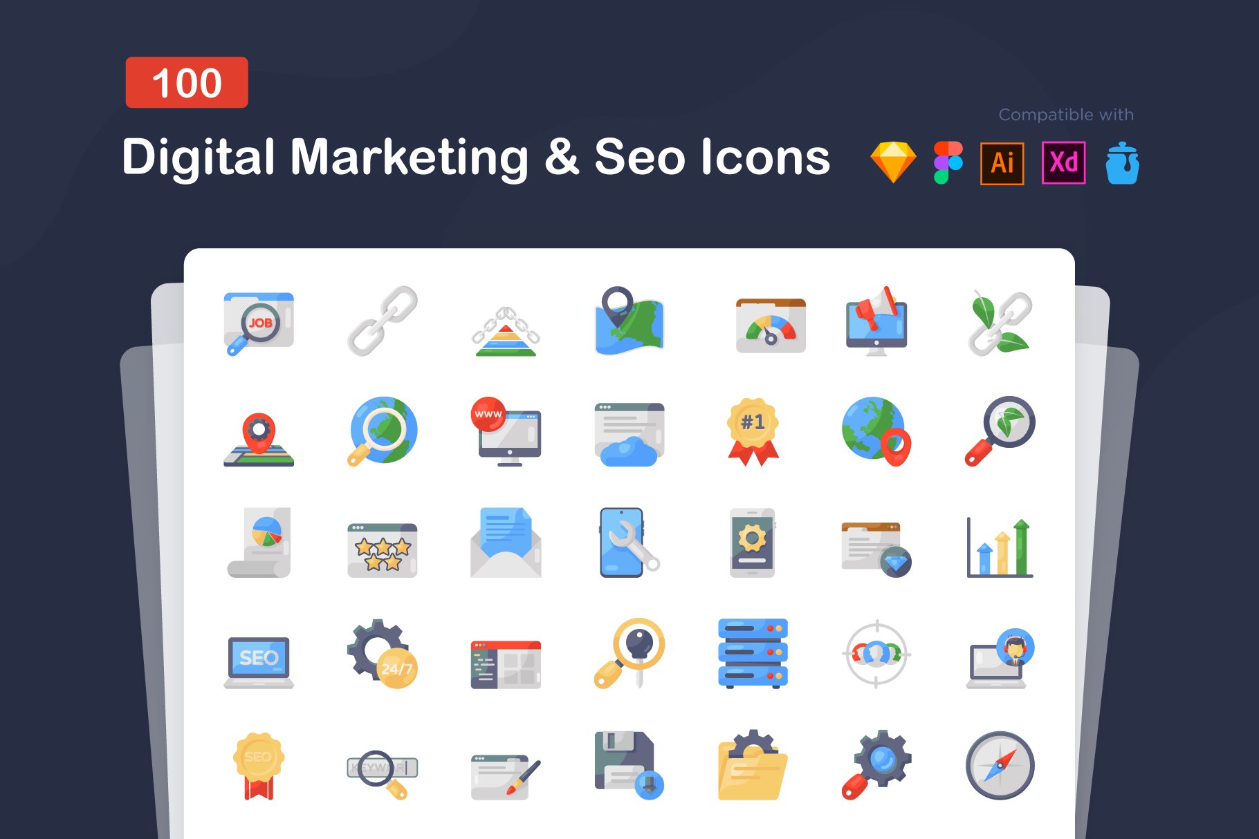 Digital Marketing Flat Icons Set cover image.