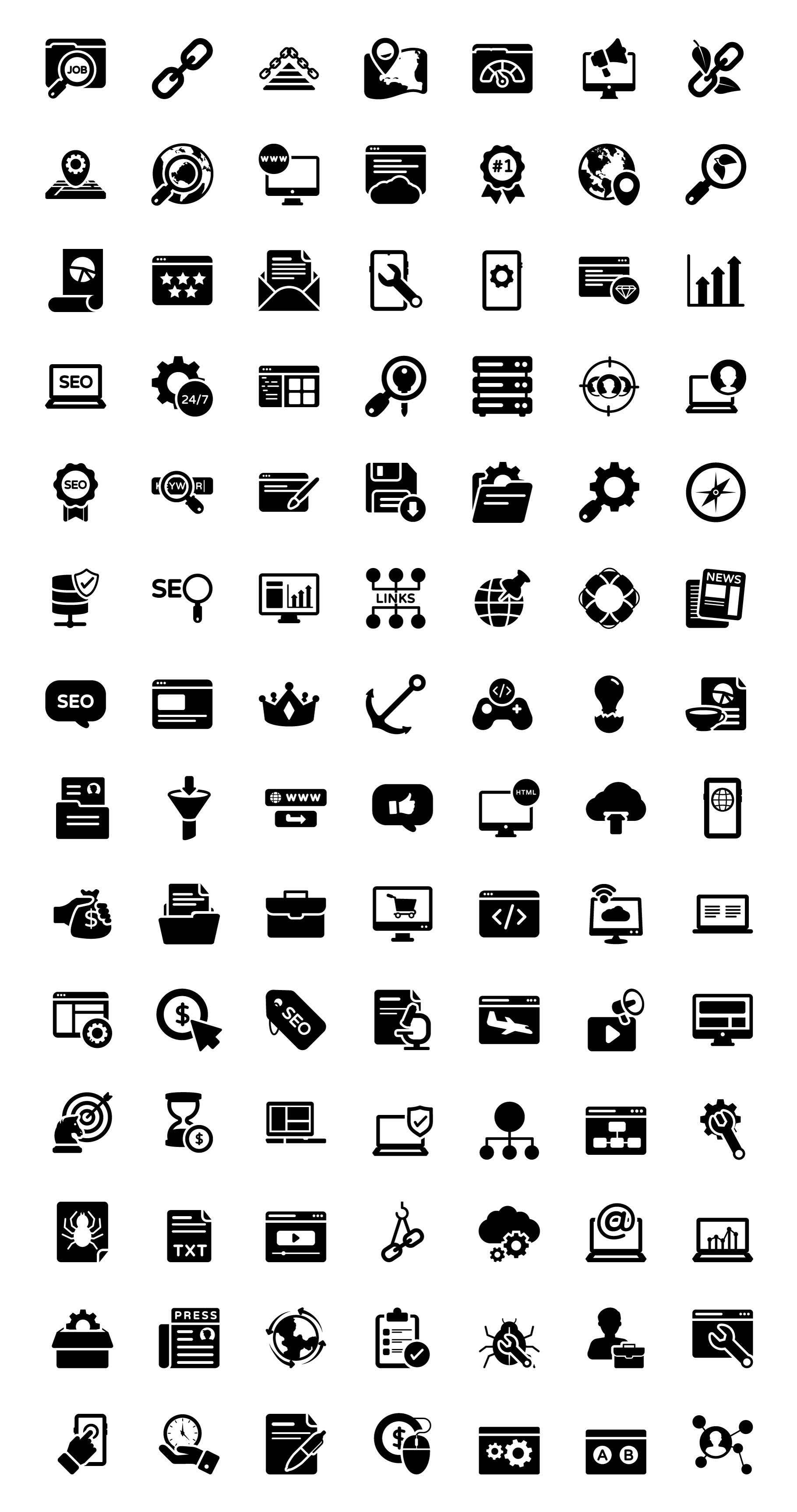 digital marketing and seo icons full preview glyph 633