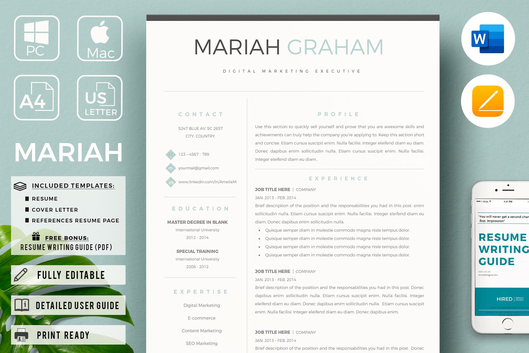 Modern Resume design + Cover Letter cover image.