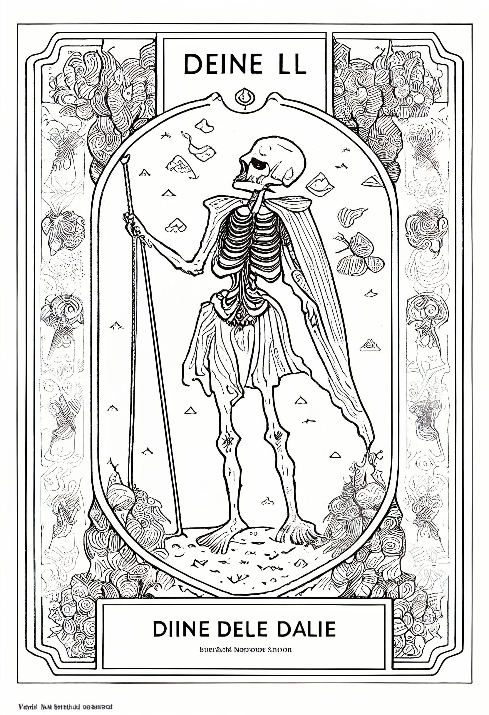 Drawing of a skeleton holding a stick.