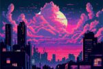 Pixel Cityscape Retro Vaporwave Midjourney Prompt - MasterBundles