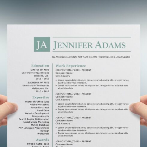 Blue initials Word resume template cover image.