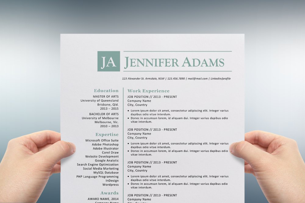 Blue initials Word resume template cover image.