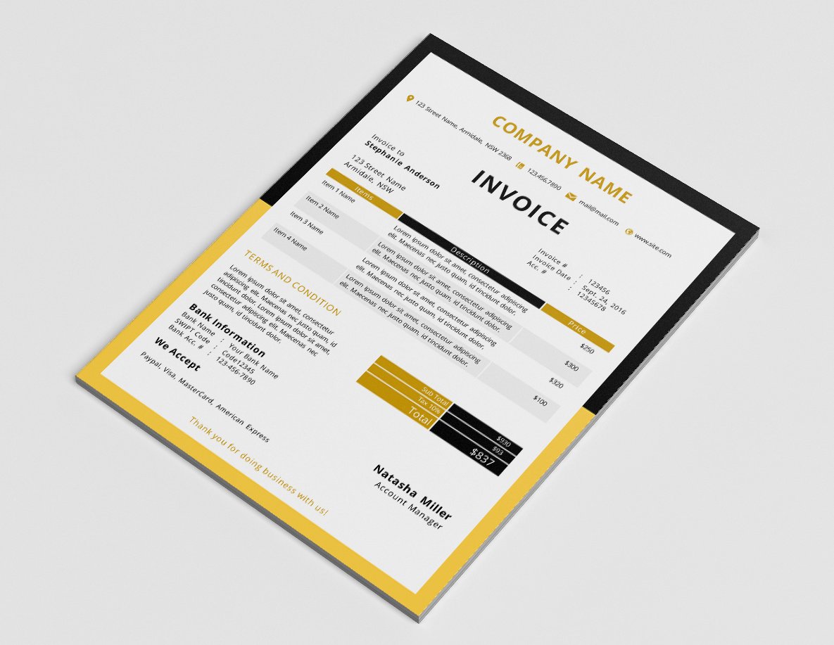 Border invoice template (docx) preview image.