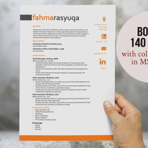 Orange 3 in 1 resume for MS Word cover image.