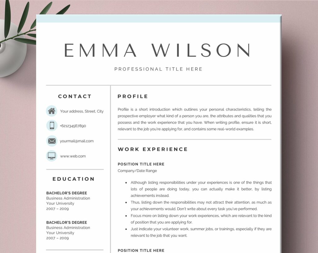 5 Page Resume Template / CV Word – MasterBundles