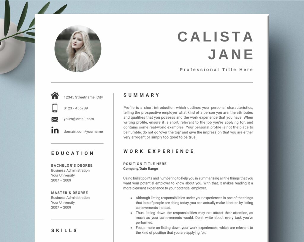 Word Resume Template 2 Page – MasterBundles