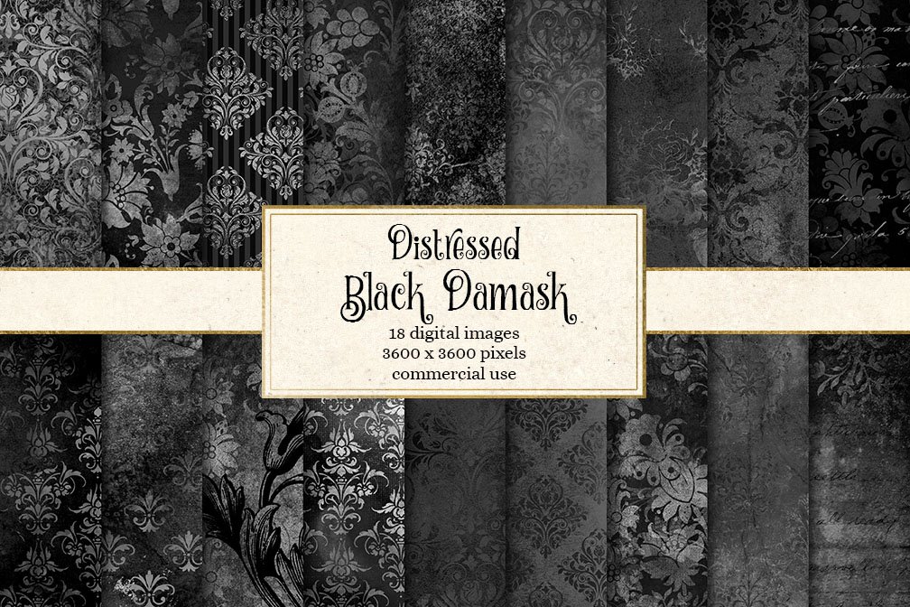 Black Distressed Damask Textures cover image.