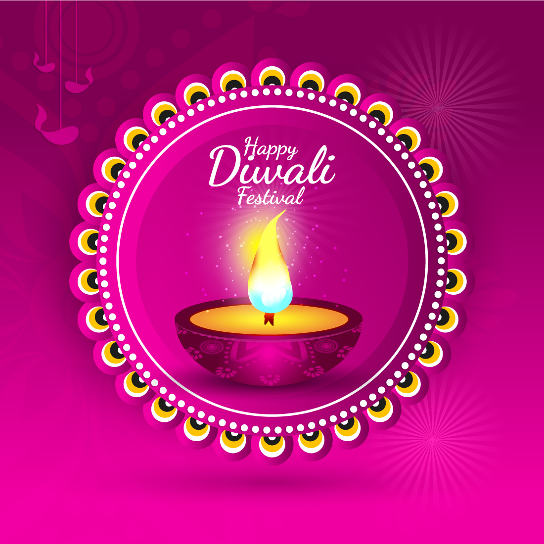 Happy diwali festival greeting card with diya.