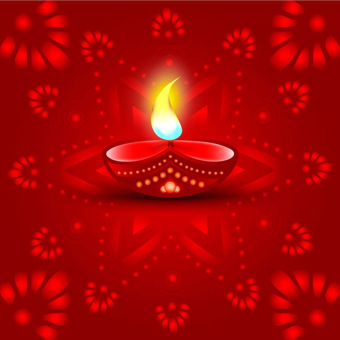 Lit diya on a red background for diwaling.