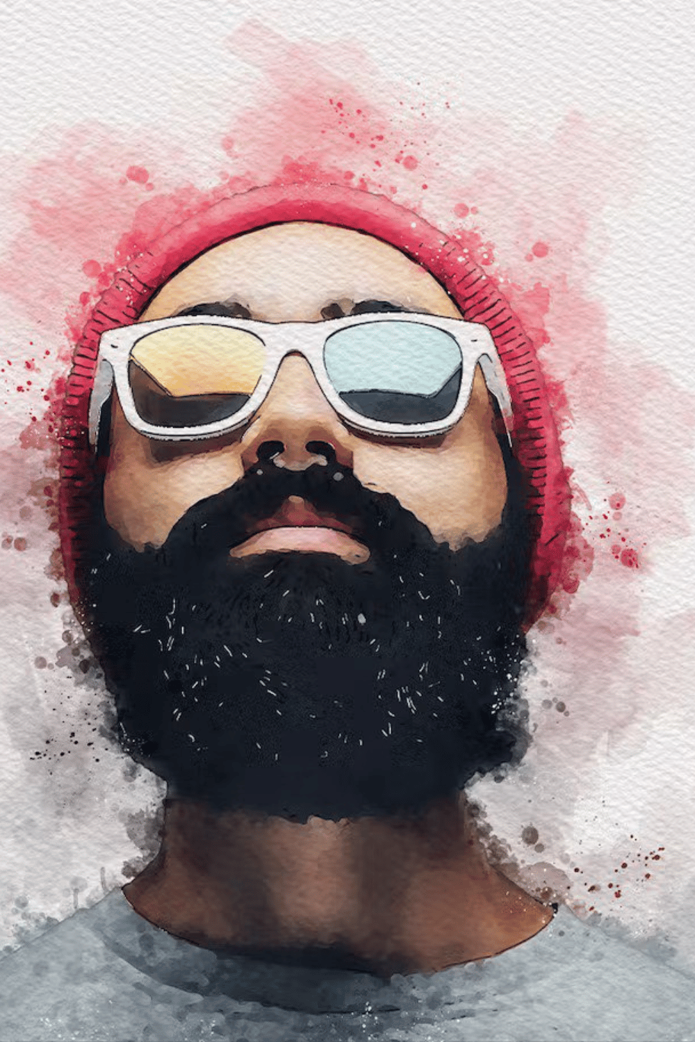 Painting of a man with sunglasses and a beard.
