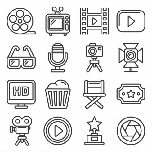 Cinema and Movie Icons Set on White cover image.