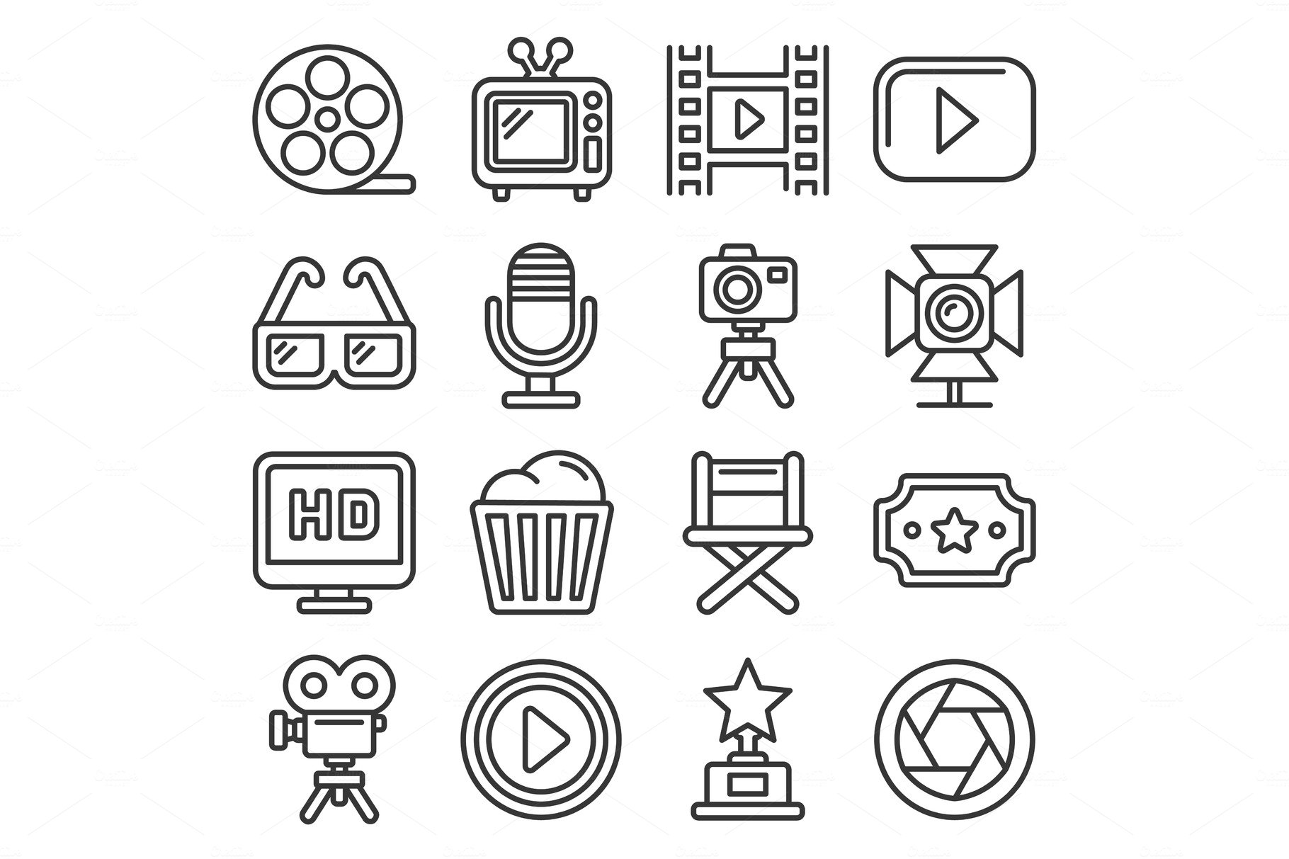 Cinema and Movie Icons Set on White cover image.