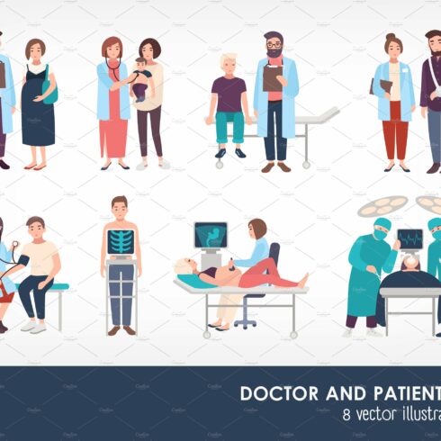 Doctors and patients in hospital cover image.
