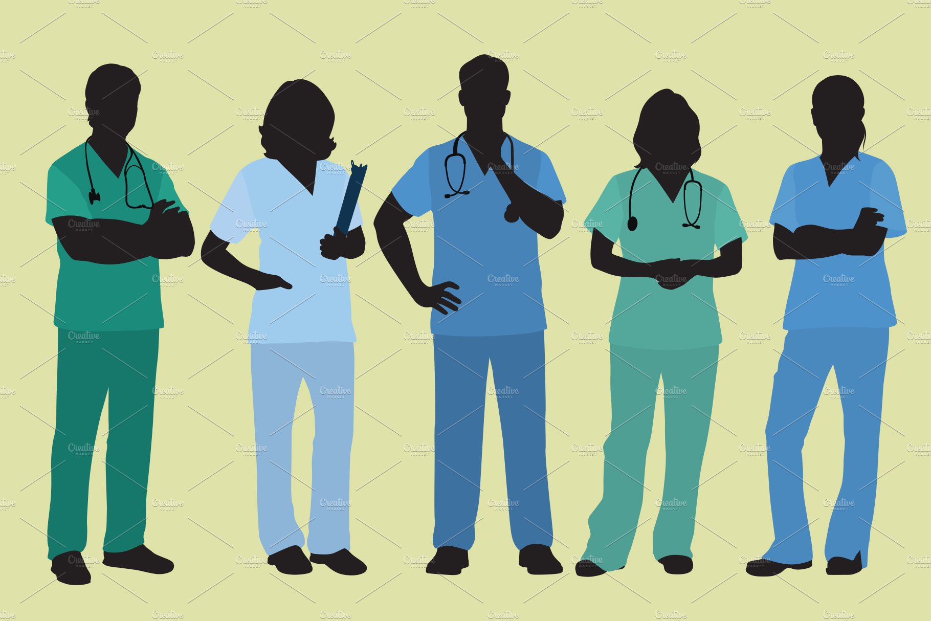 Silhouette Doctors/Nurses in Scrubs cover image.