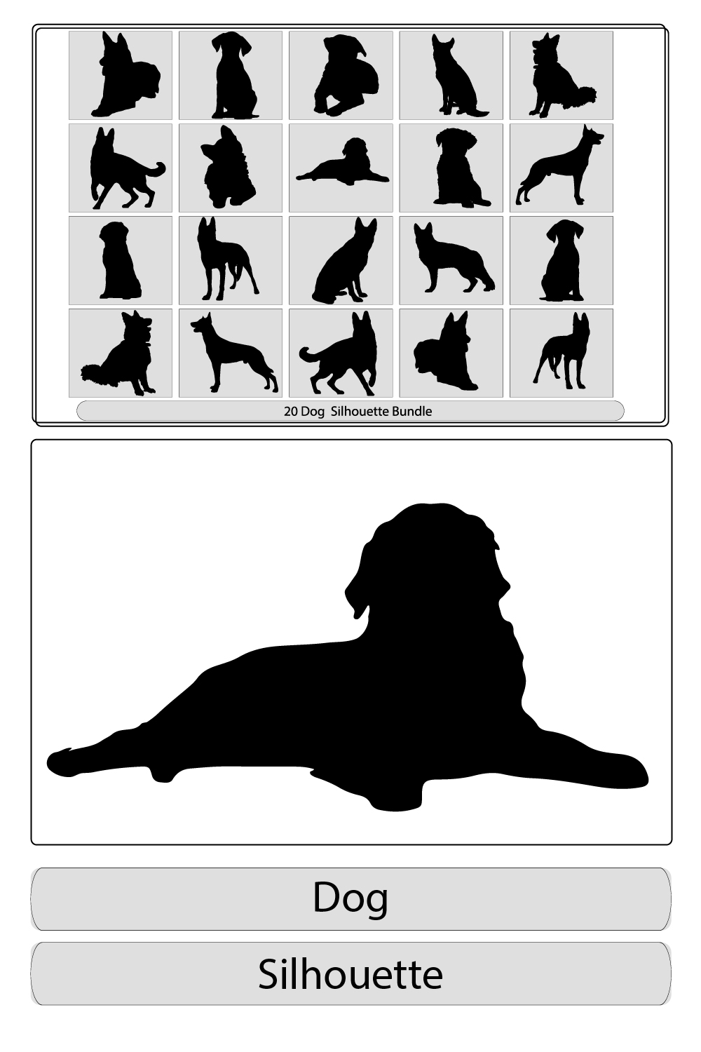 Vector silhouette of dog,Dog pet concept design, Dog silhouette vector, Vector illustration pinterest preview image.