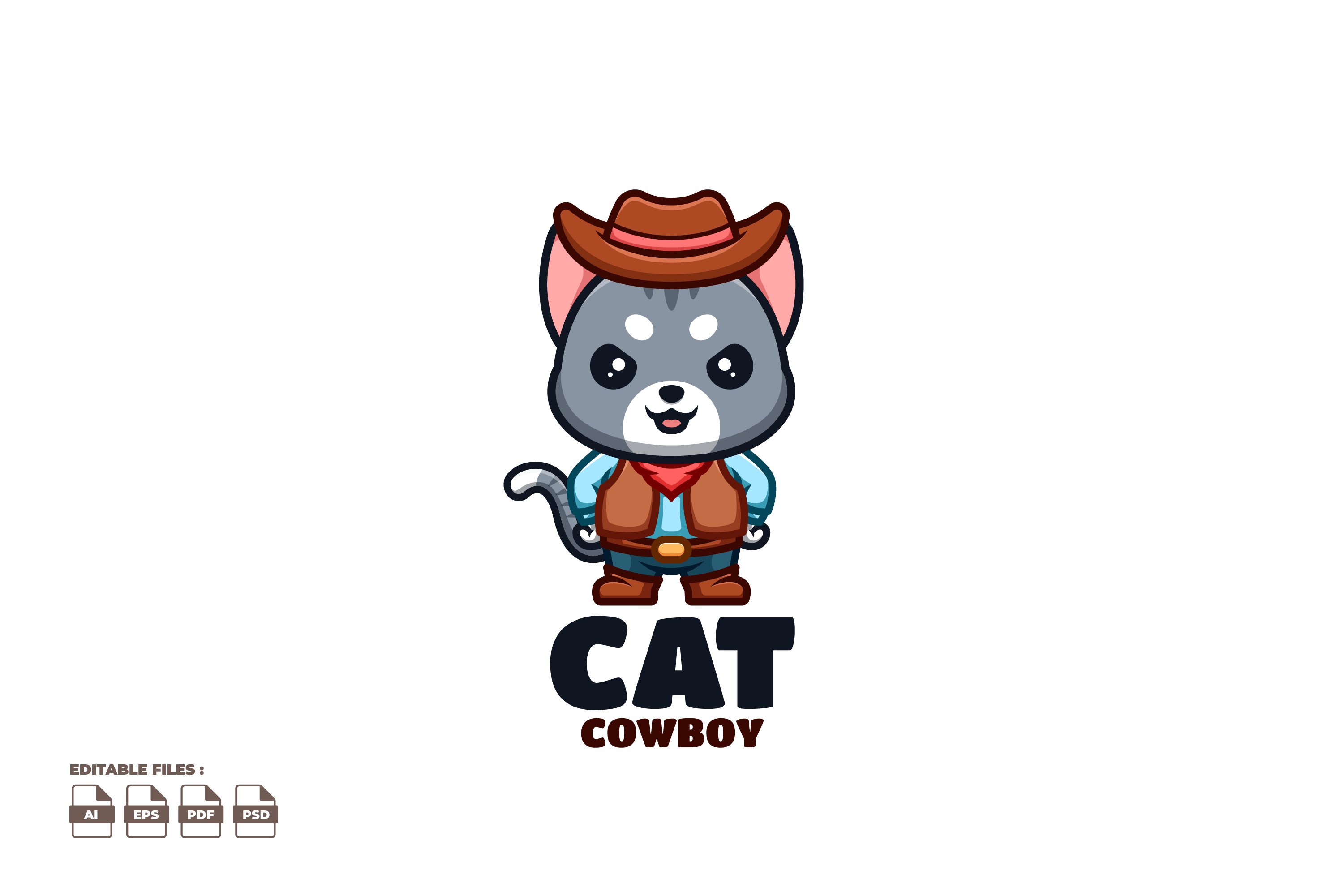Cowboy Domestic Cat Cute Mascot Logo cover image.