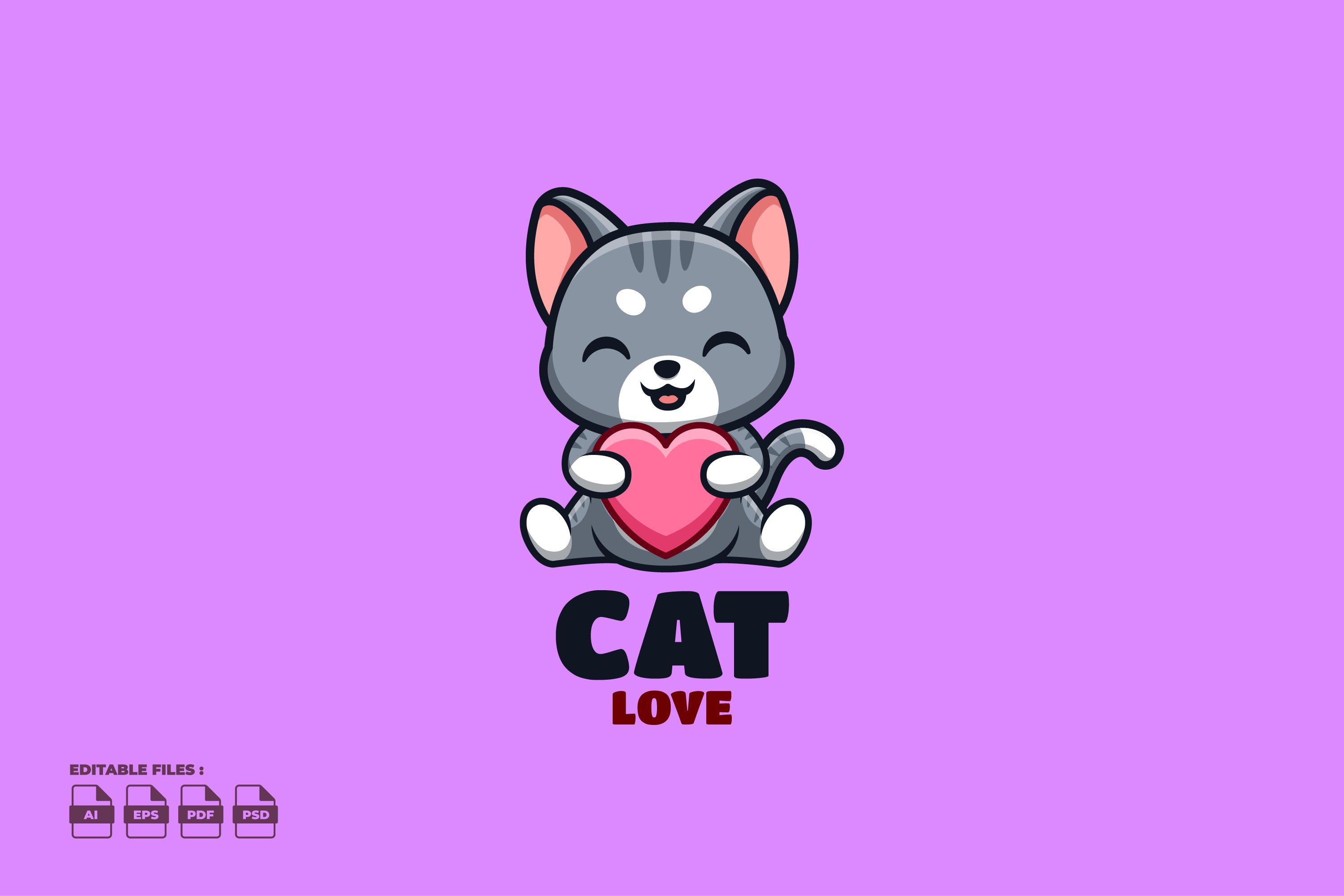 Love Domestic Cat Cute Mascot Logo cover image.