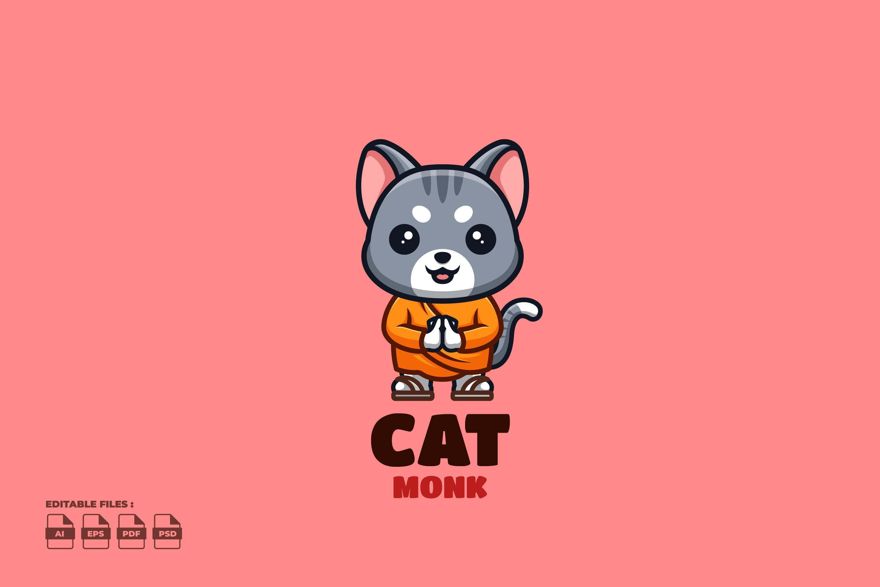 Monk Domestic Cat Cute Mascot Logo cover image.