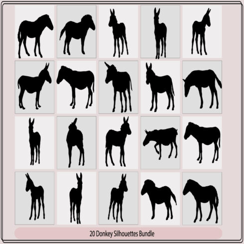hand drawn silhouette of donkey,Donkey Walking Silhouette,donkey farm animal silhouettes,Vector of the silhouette of a donkey cover image.