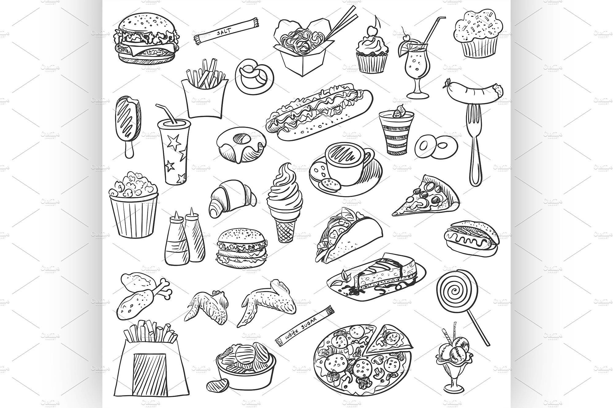 doodle icon fast food cover image.