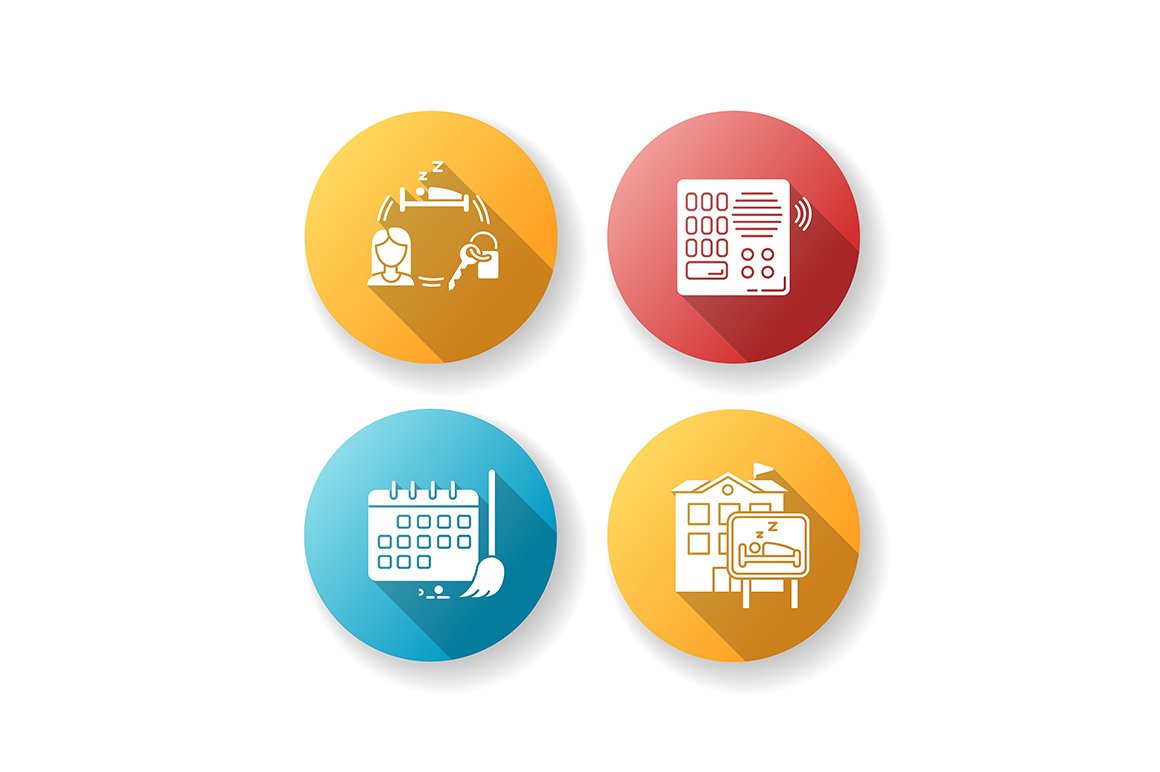 Hostel flat design glyph icons set cover image.