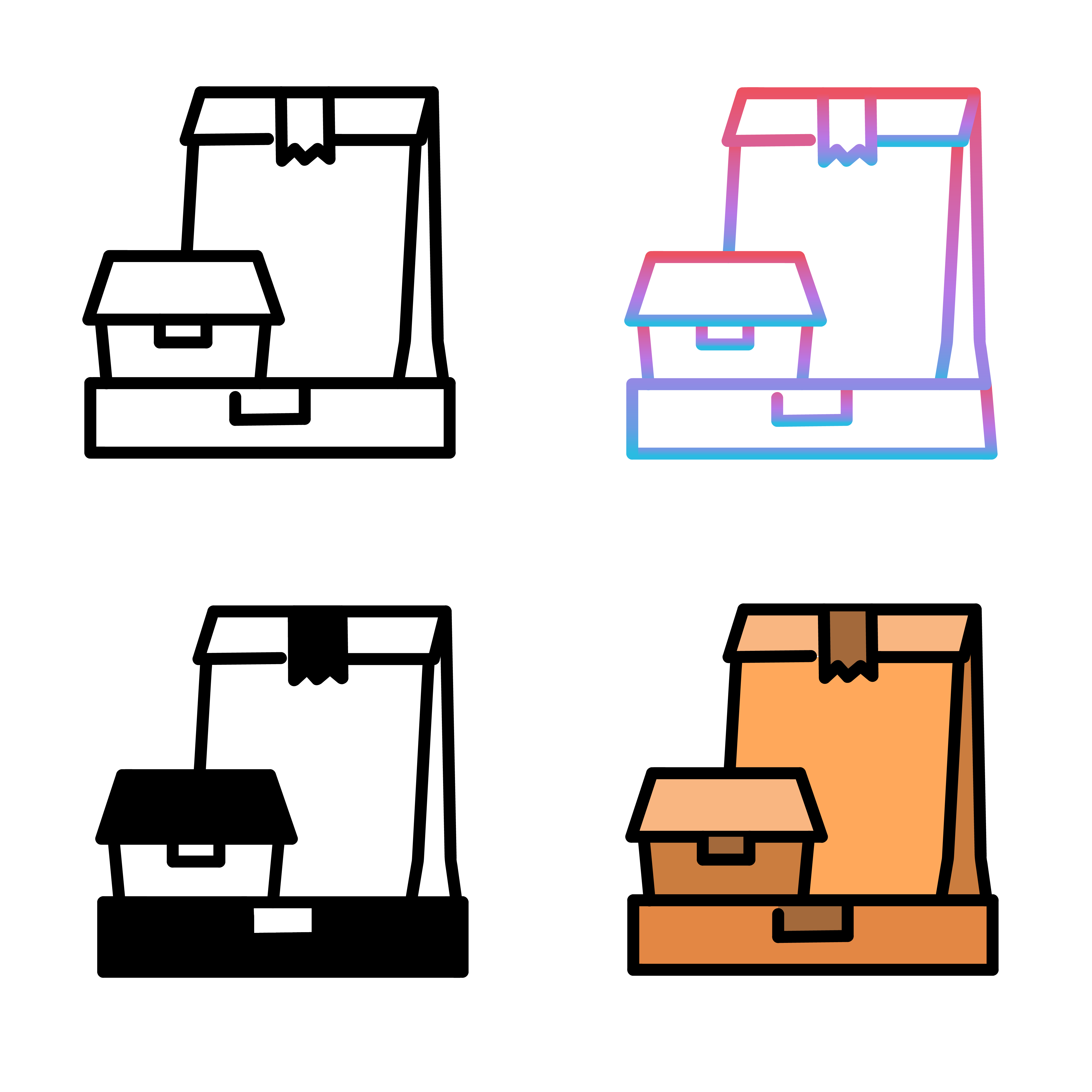 Set of four boxes with different colors.