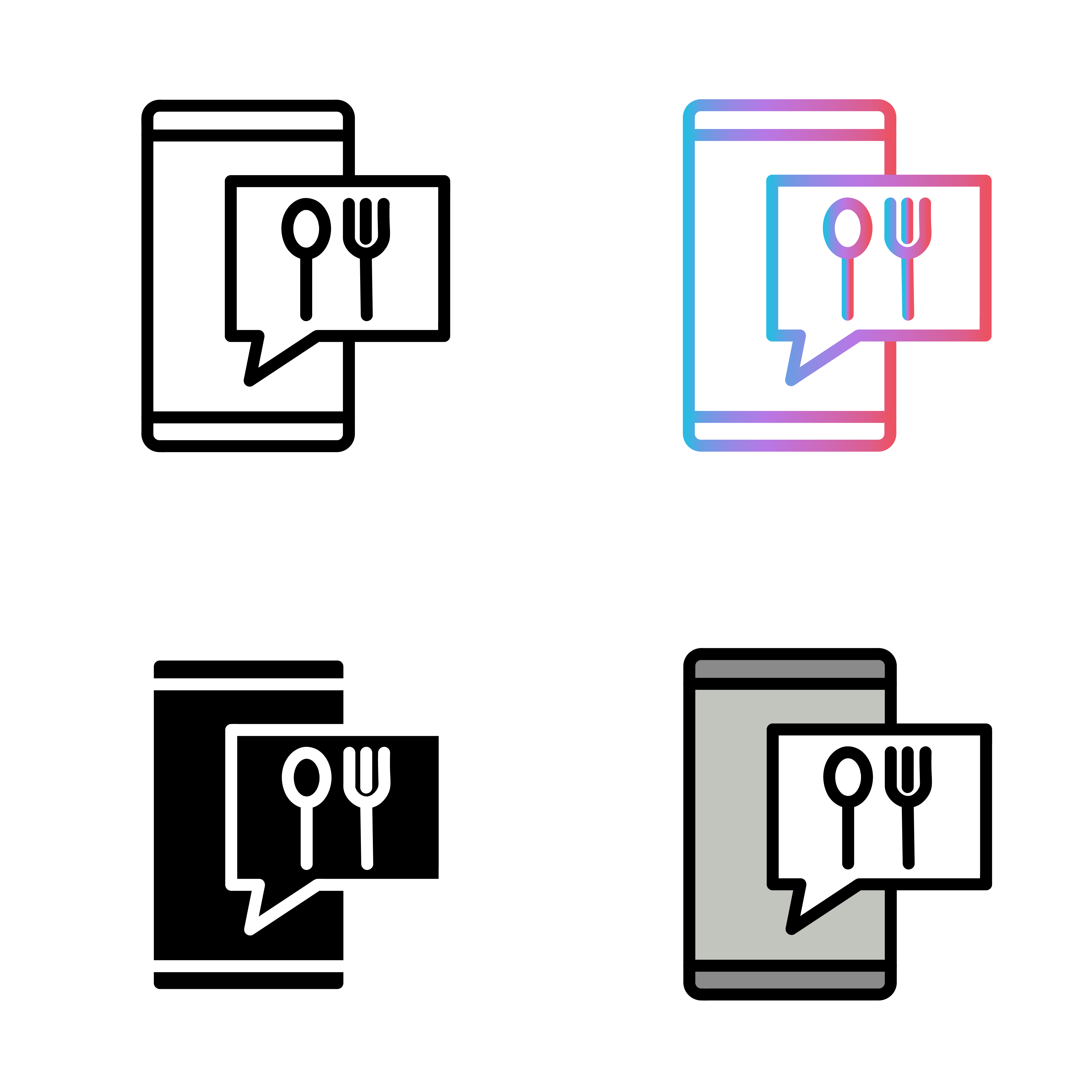Set of four different colored icons.