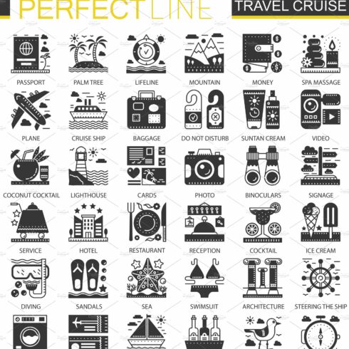 Travel cruise black concept icons cover image.