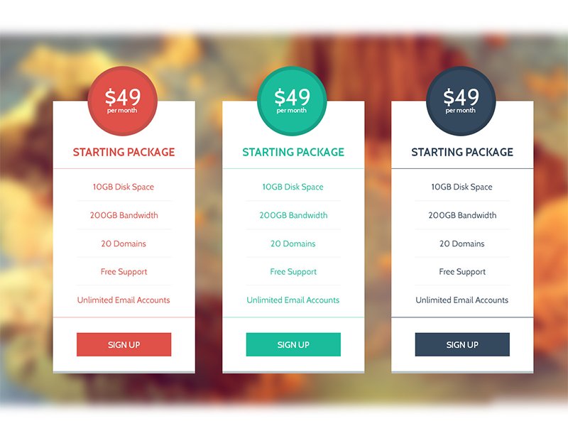 Flat & Modern Pricing Table Set preview image.
