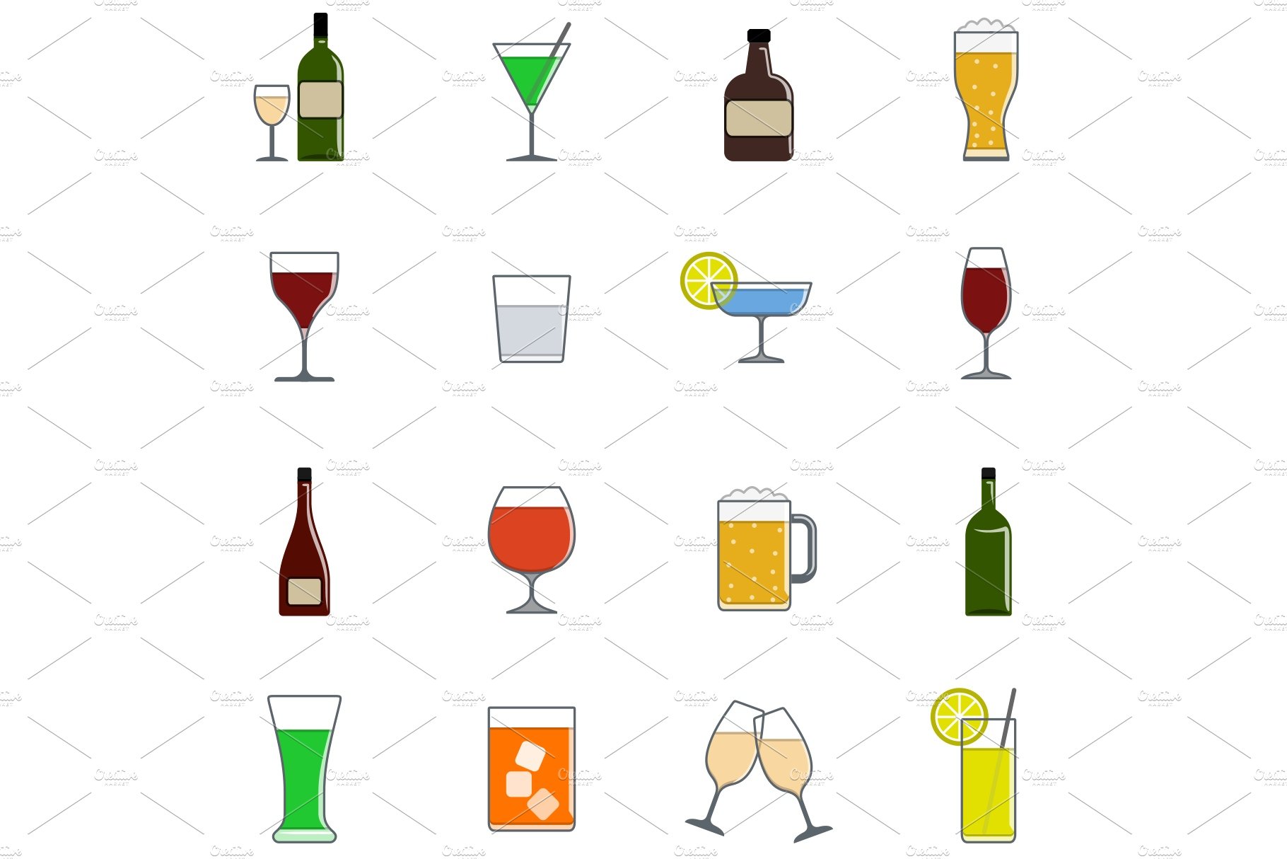 Drink color icon set in flat design cover image.