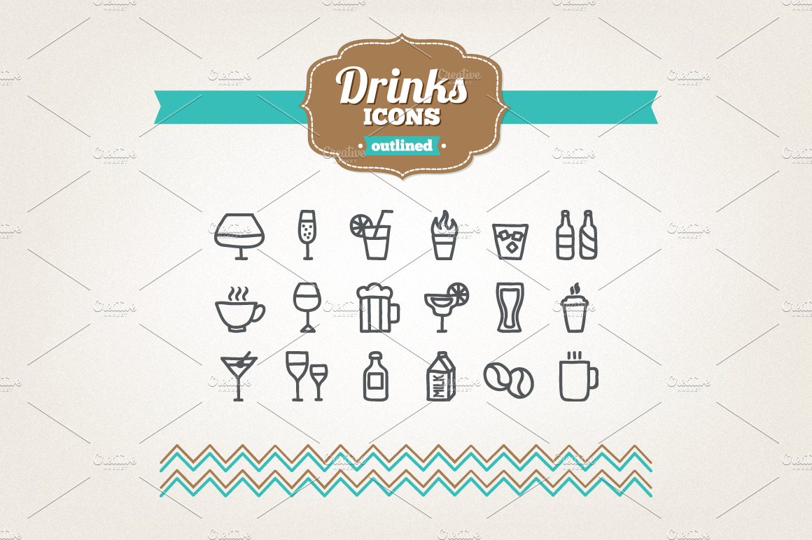 Hand drawn drinks icons cover image.