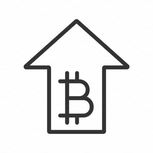 Bitcoin rate rising linear icon cover image.