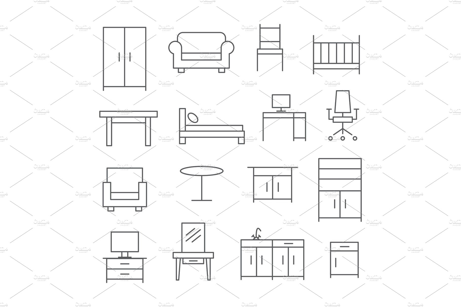 Furniture line icons cover image.