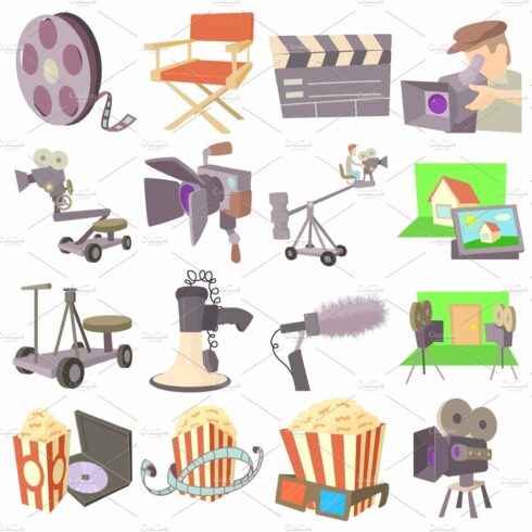 Movie cinema symbols icons set cover image.