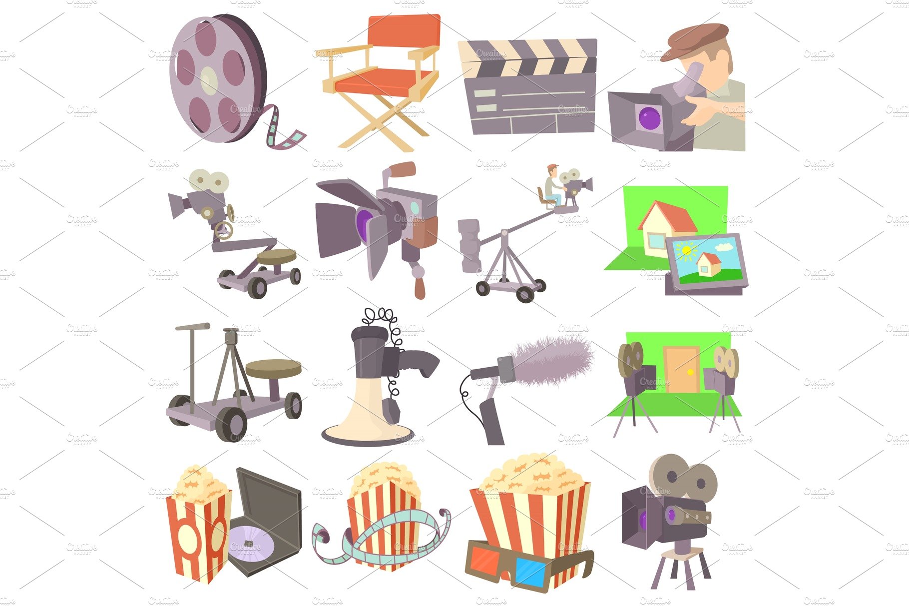 Movie cinema symbols icons set cover image.