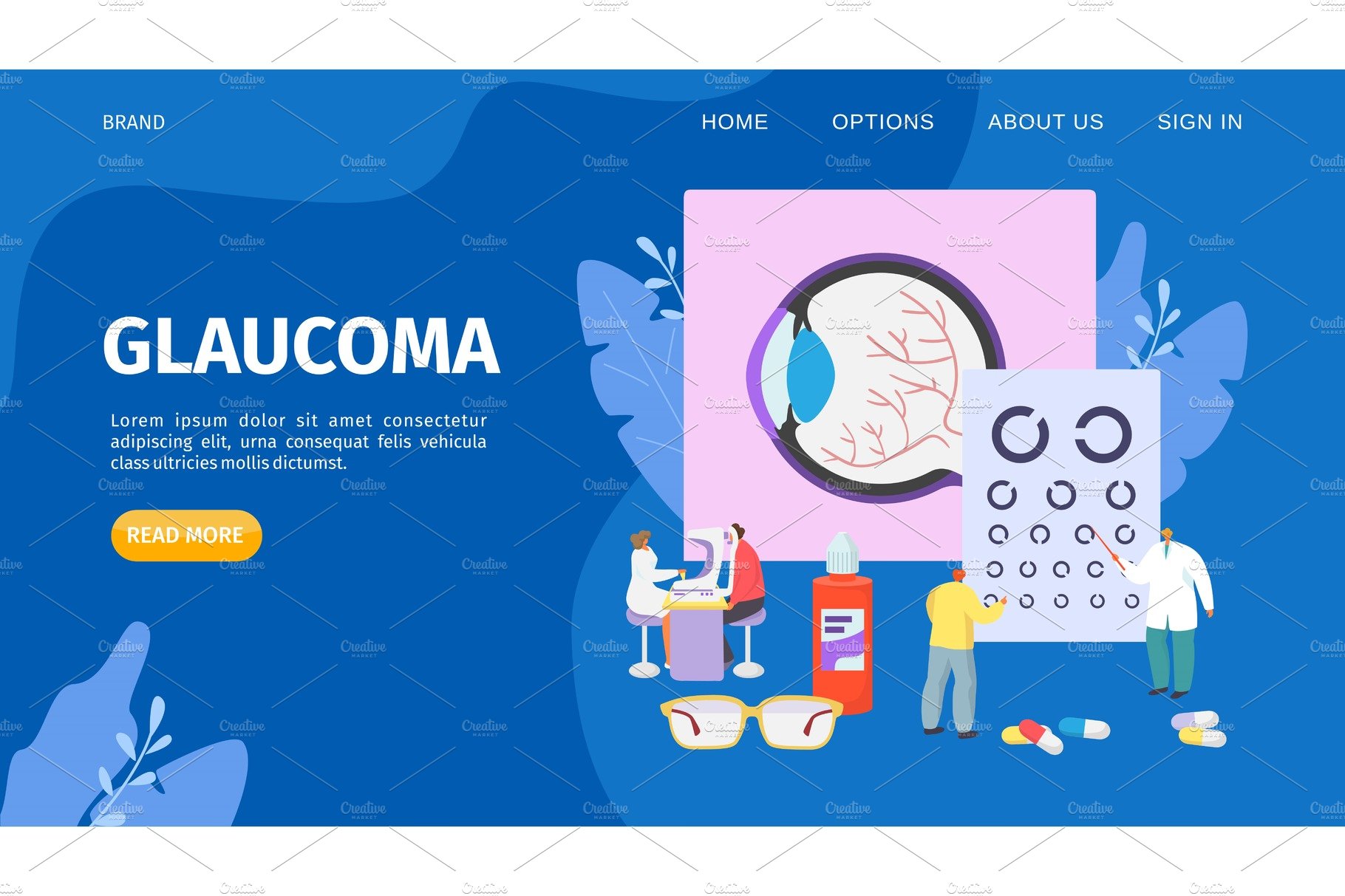 Glaucoma treatment landing, vector cover image.