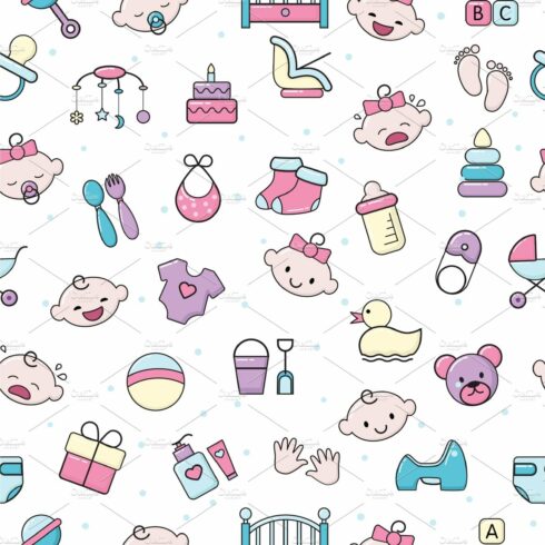 Baby icons vector kids toy for cover image.