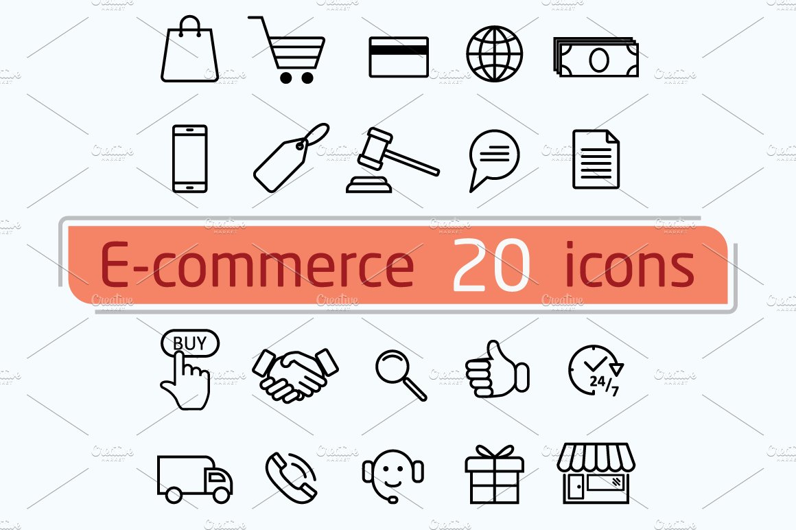 E-commerce and shopping icons cover image.