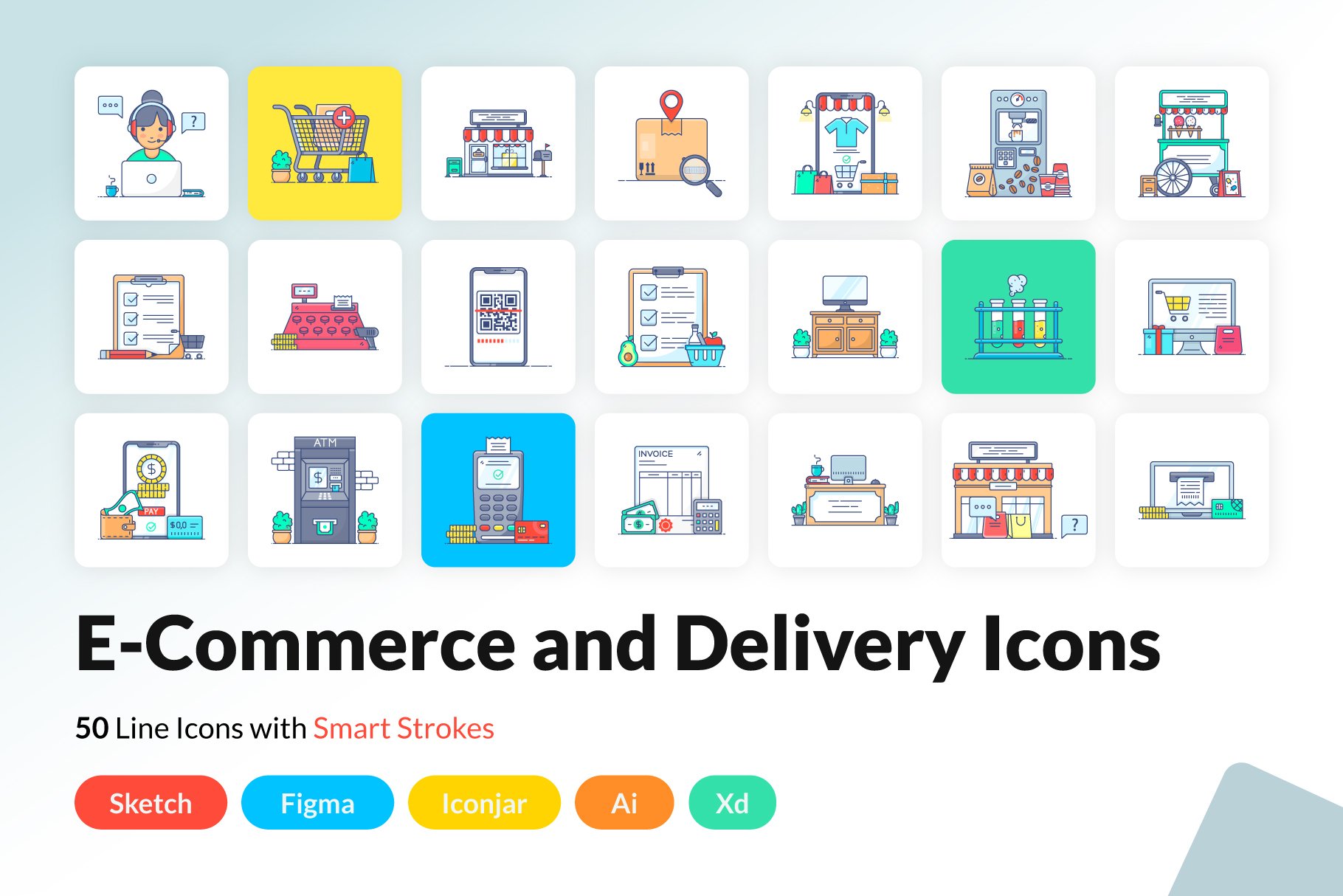 Set Of Ecommerce Flat Icons Pack cover image.