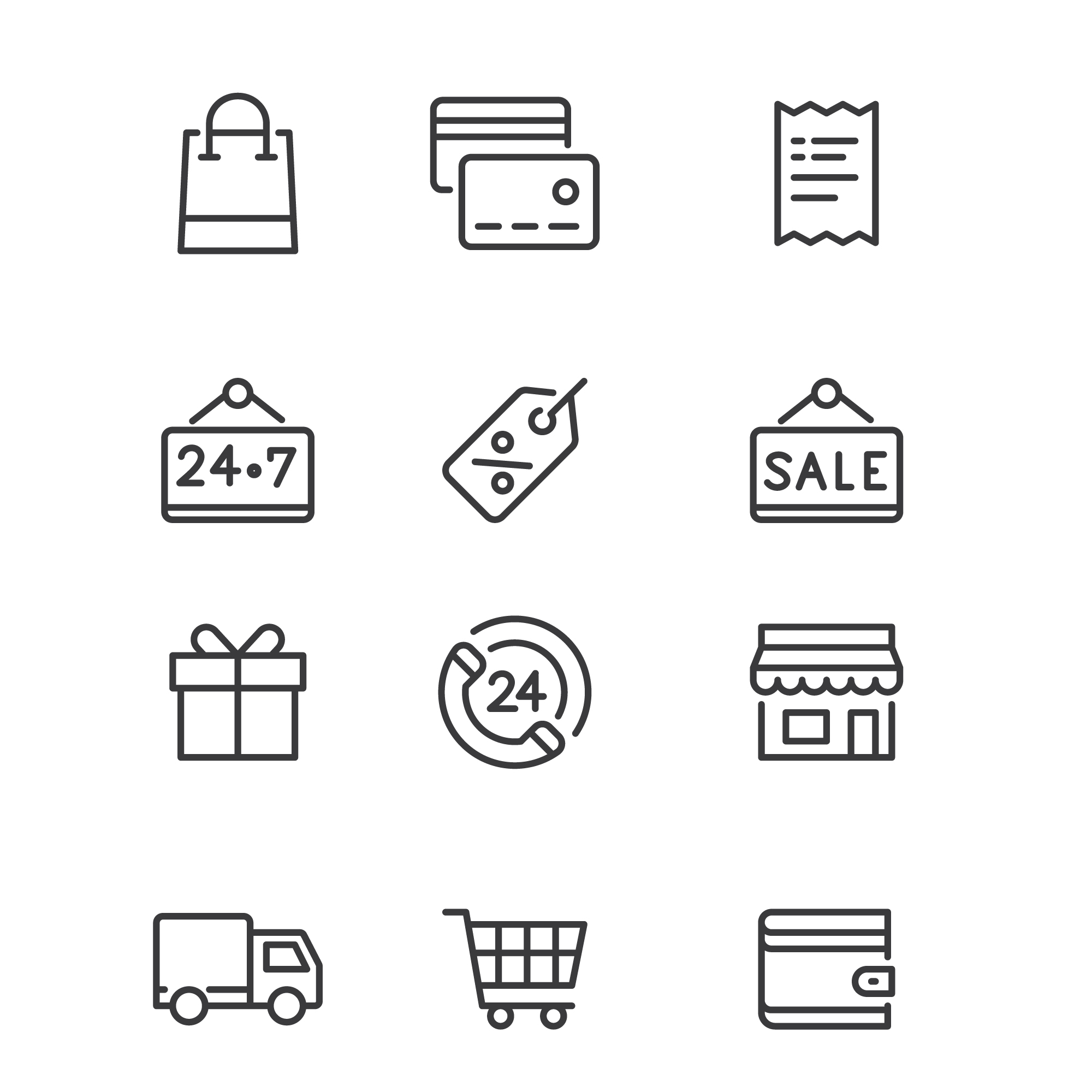 Set of shopping related icons.