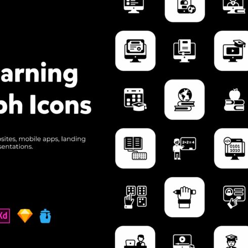 Online Education Glyph Icons Pack cover image.
