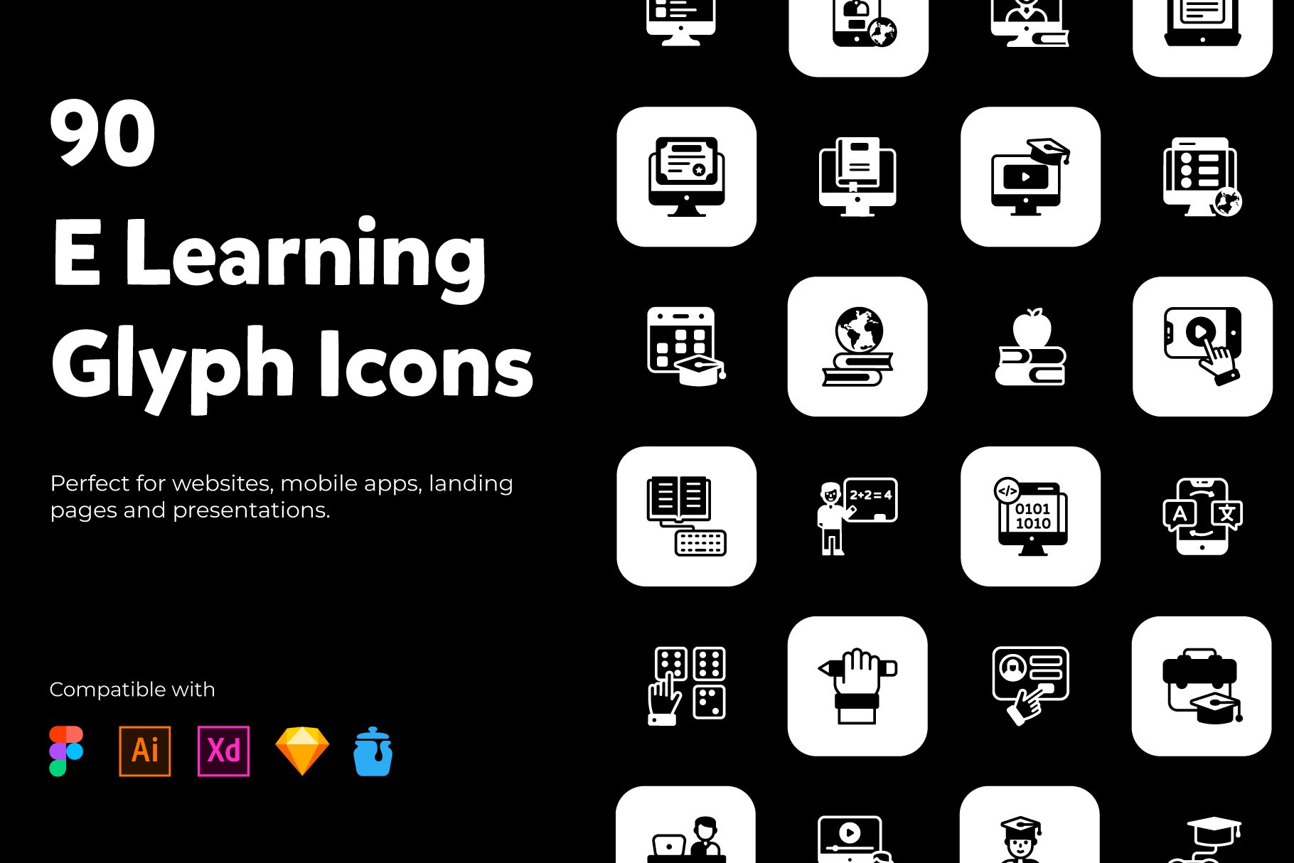 Online Education Glyph Icons Pack cover image.