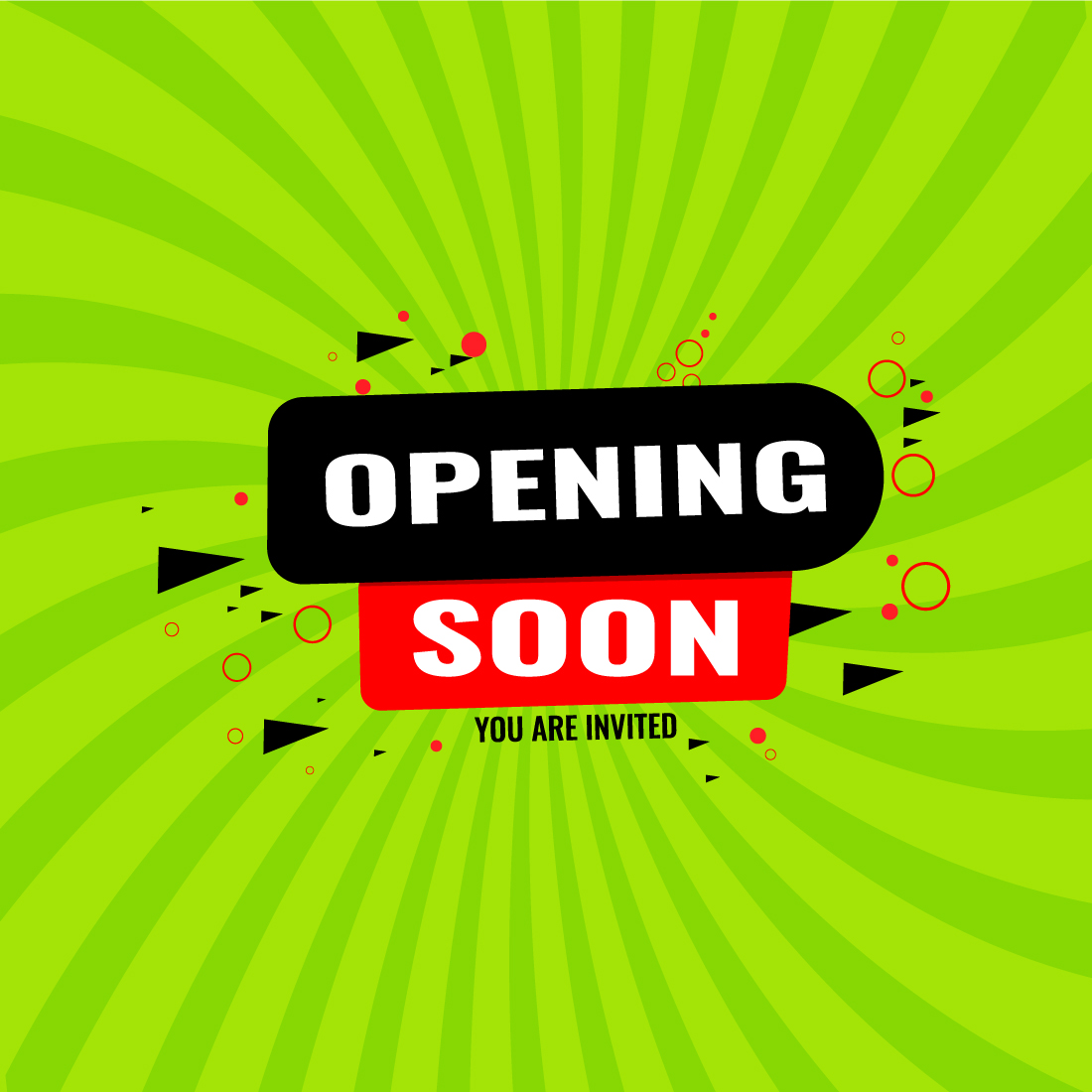 Opening soon flat vector design preview image.