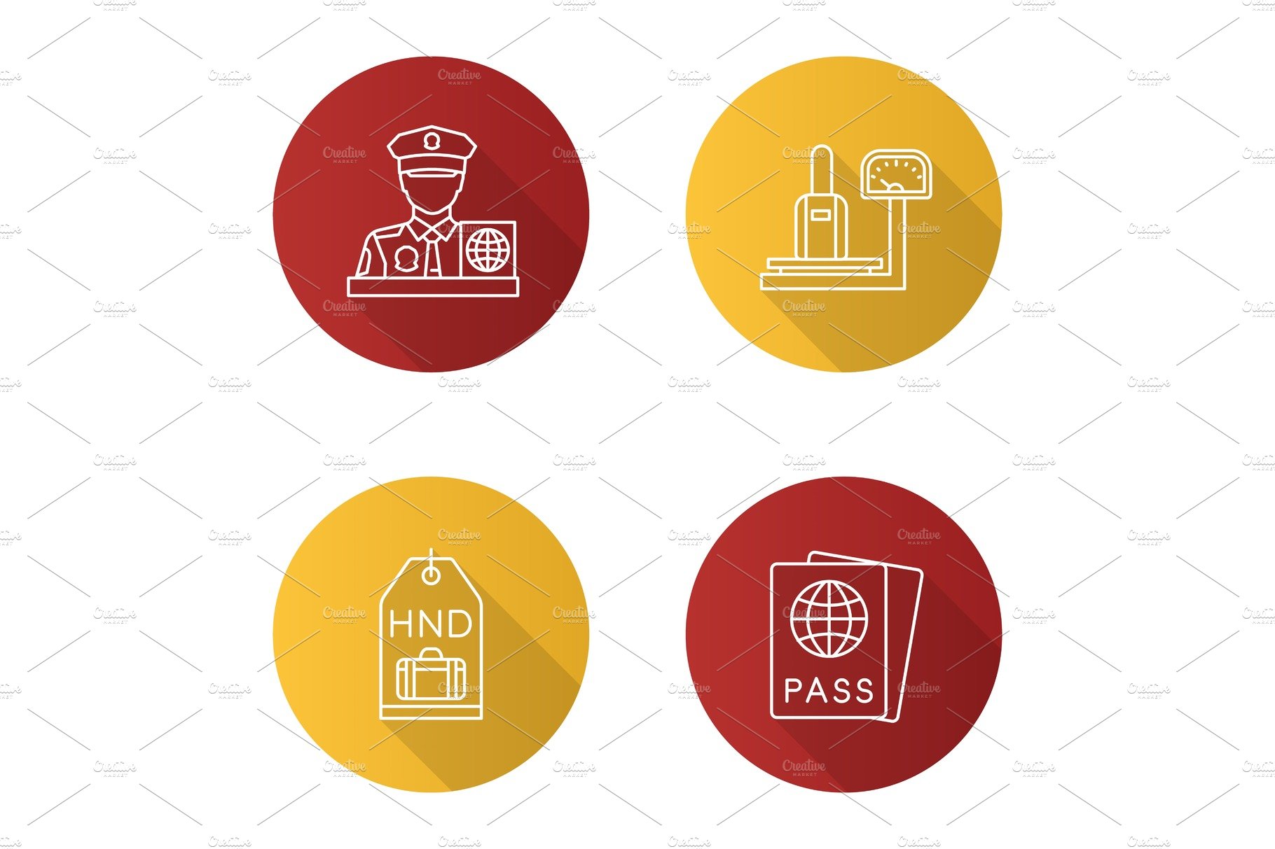 Airport service flat linear long shadow icons set cover image.