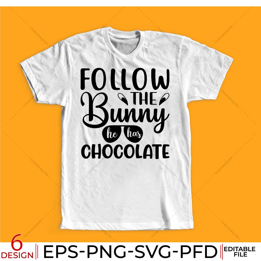 T - shirt that says follow the bunny to try chocolate.