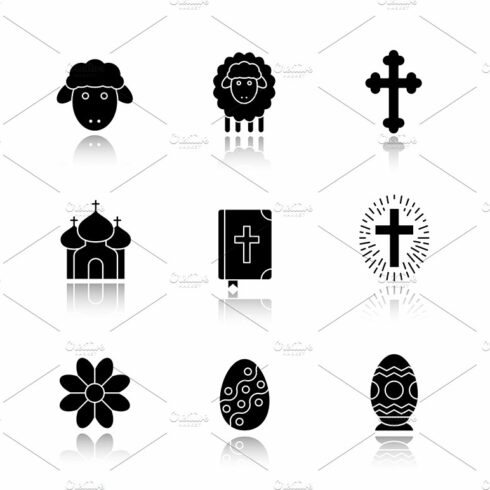 Easter. 9 icons. Vector cover image.