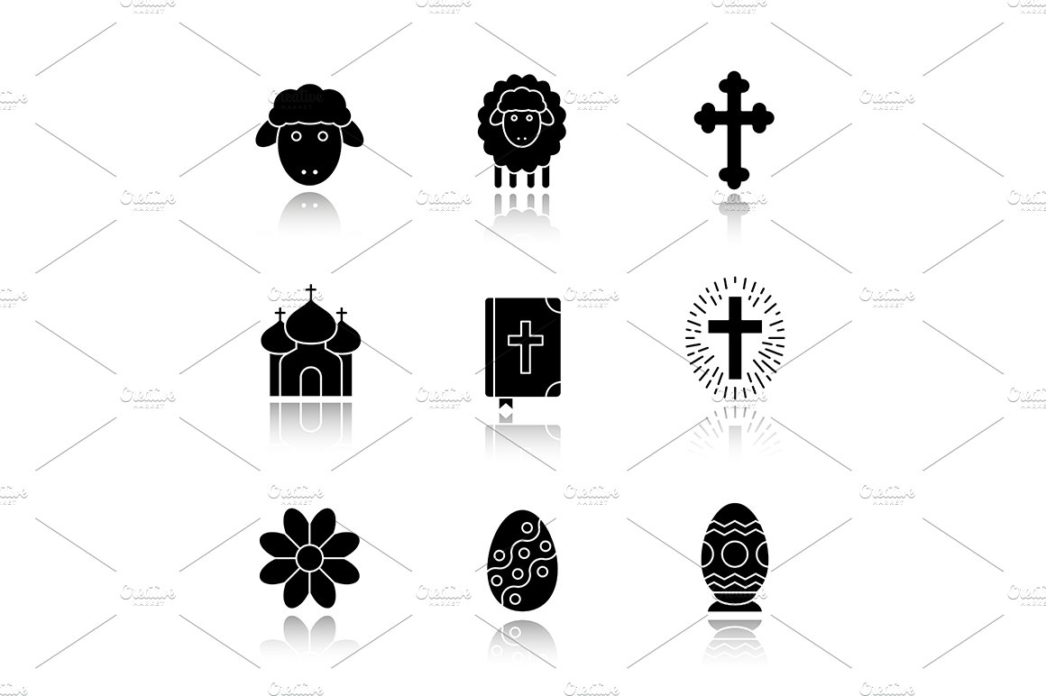 Easter. 9 icons. Vector cover image.