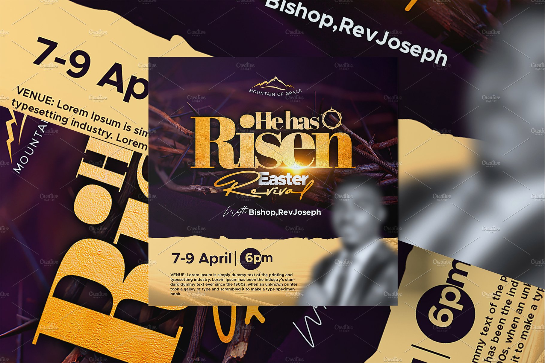 He has risen Easter church flyer preview image.