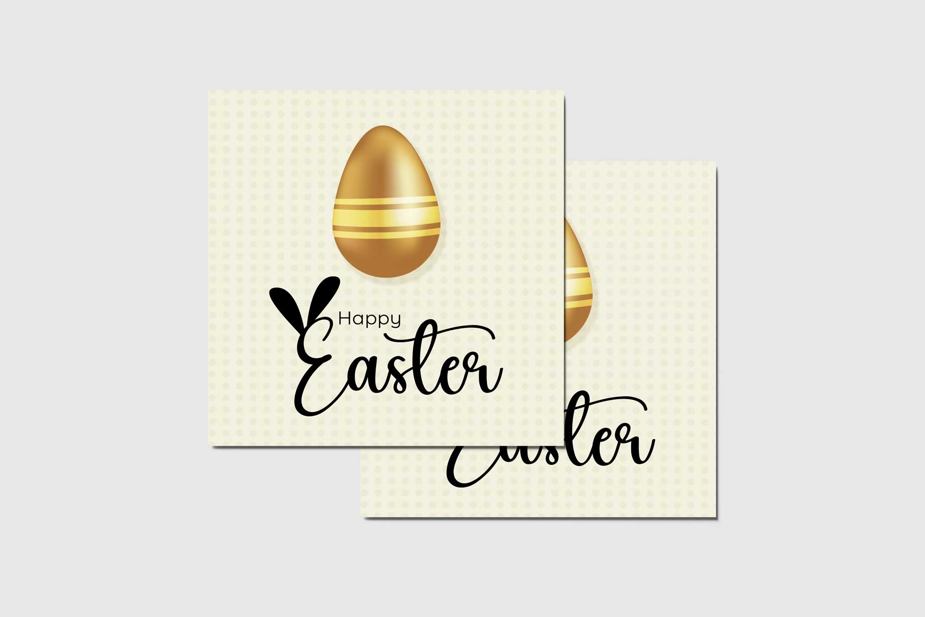 Two greeting cards with the words happy easter and an egg.